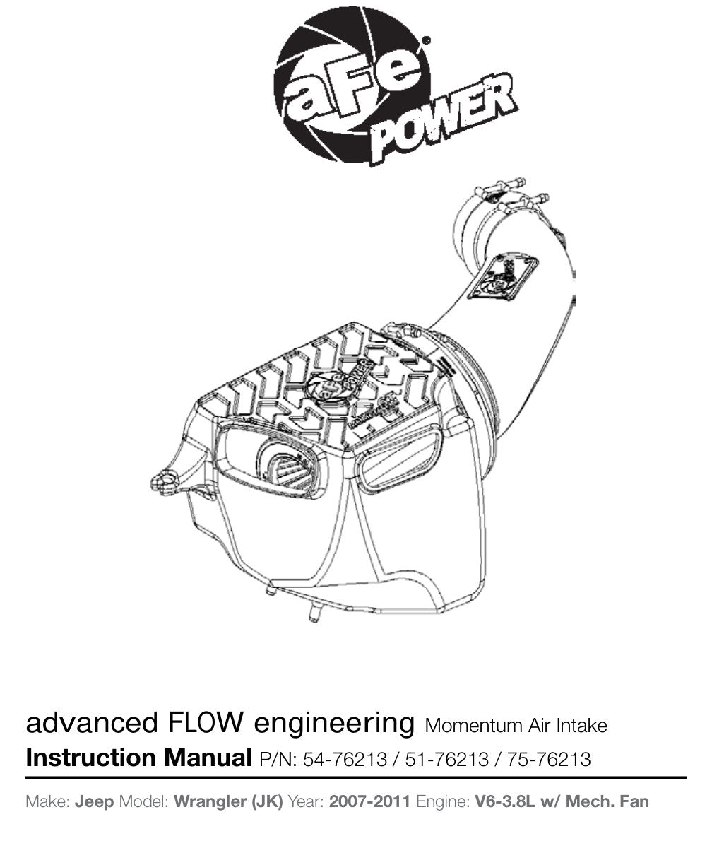 aFe Momentum GT Stage 2 Pro 5R Intake System 07-11 Jeep Wrangler (JK) V6 3.8L w/ Mechanical Fan