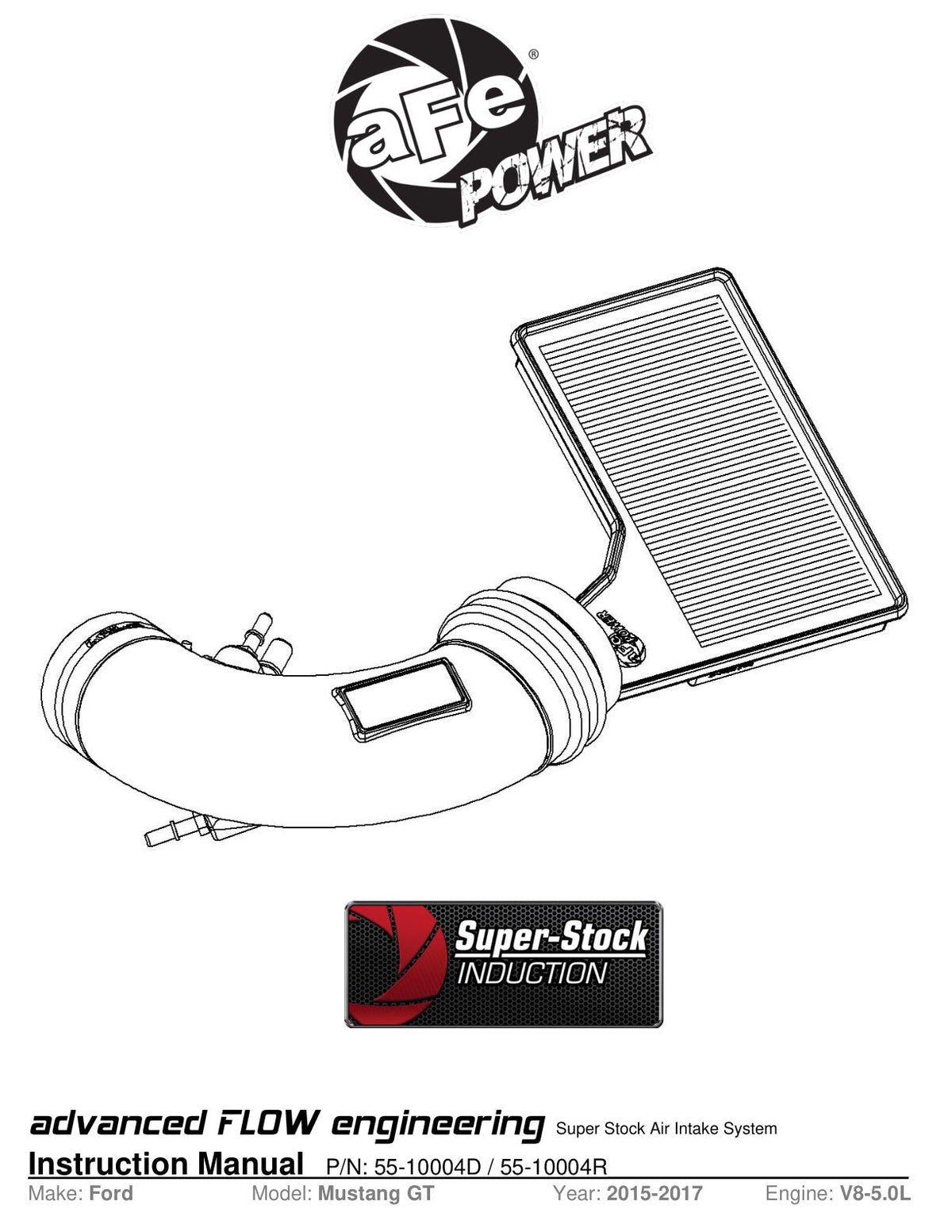 aFe Super Stock Induction System Pro Dry S Media 15-17 Ford Mustang V8-5.0L