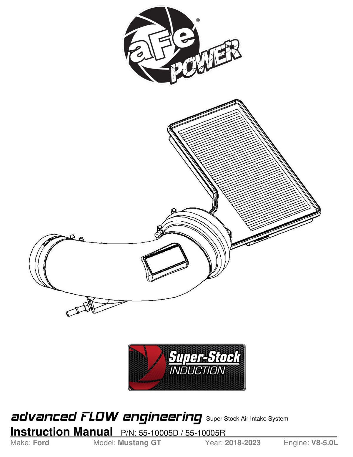 aFe Super Stock Induction System Pro Dry S Media 18-20 Ford Mustang V8-5.0L