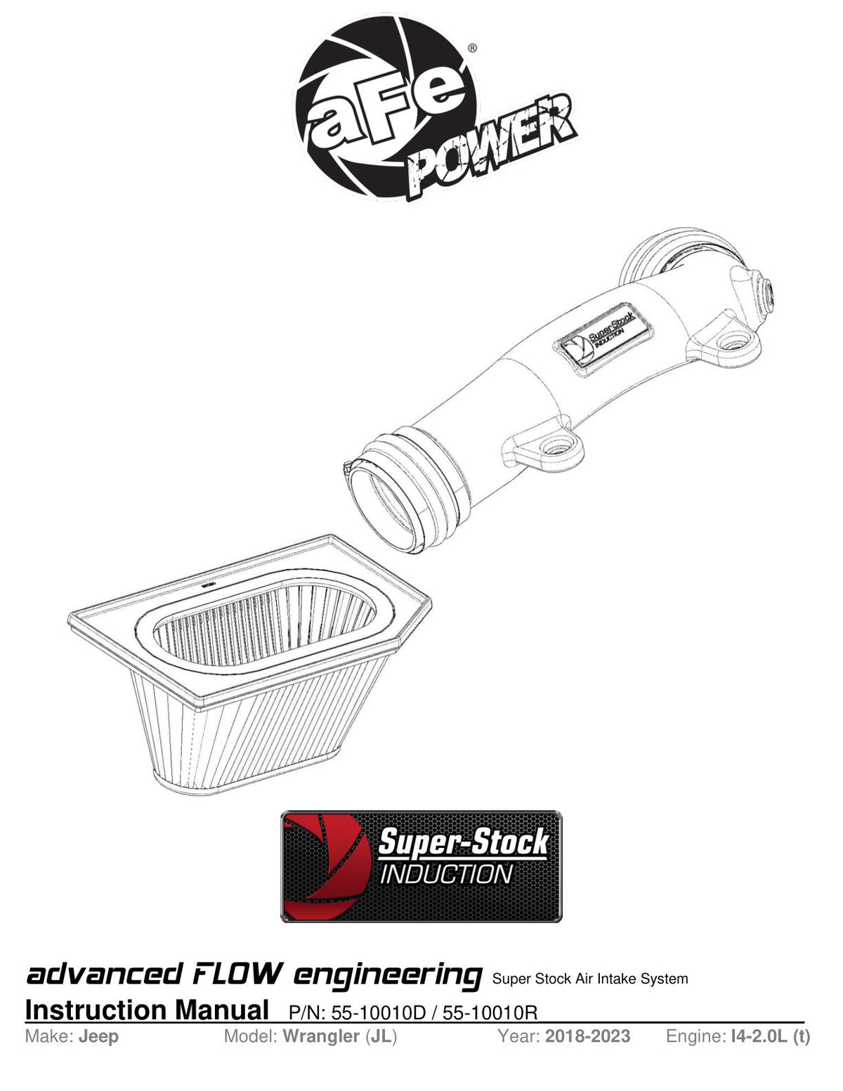 aFe Super Stock Induction System Pro 5R Media 18-21 Jeep Wrangler JL L4-2.0L (t)
