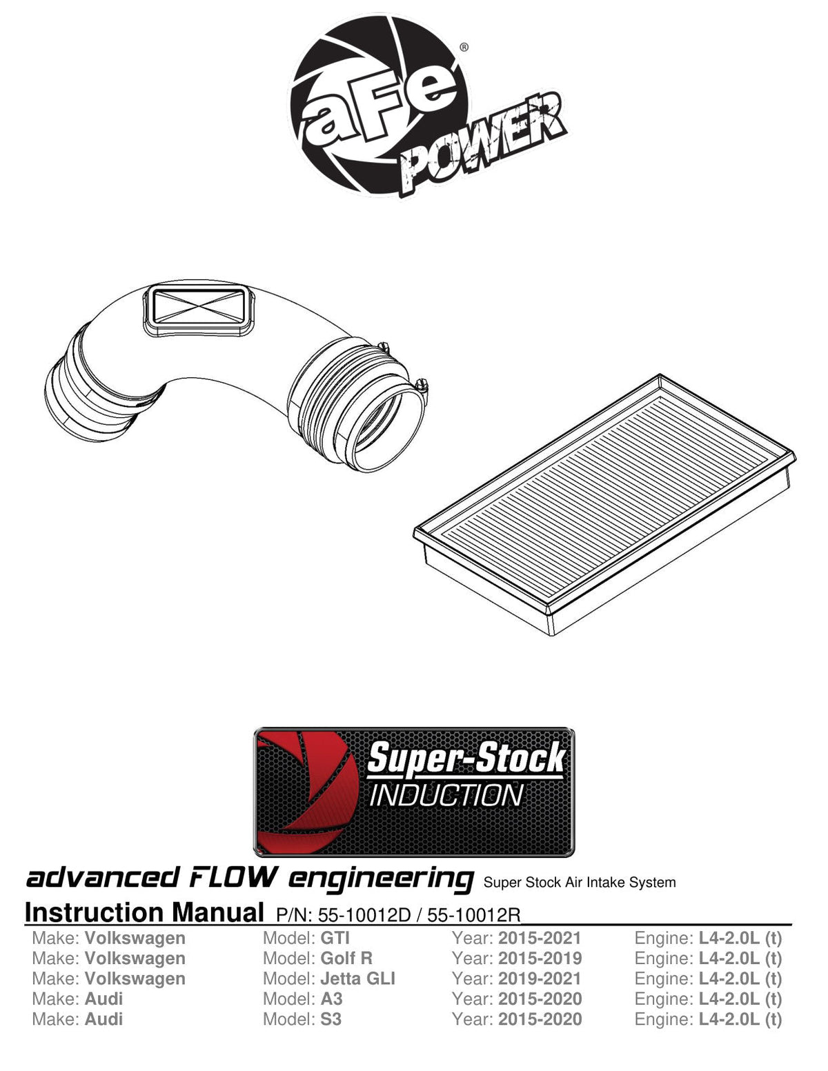 aFe Super Stock Induction System Pro Dry S Media Volkswagen GTI (MKVII) 15-21 L4-2.0L (t)