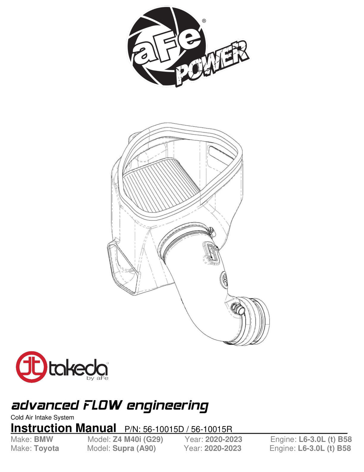 aFe Takeda Intakes Stage-2 AIS w/ Pro DRY S Media 20-22 Toyota GR Supra (A90) L6-3.0L (t) B58