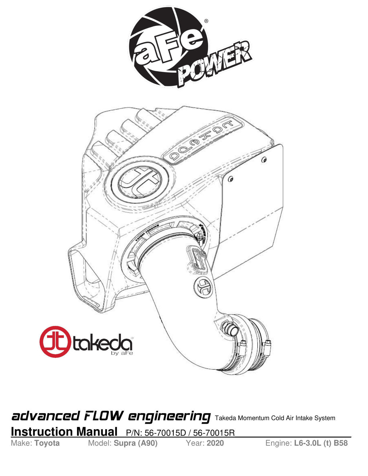 aFe Takeda Momentum Pro 5R Cold Air Intake System 2020 Toyota Supra (A90)