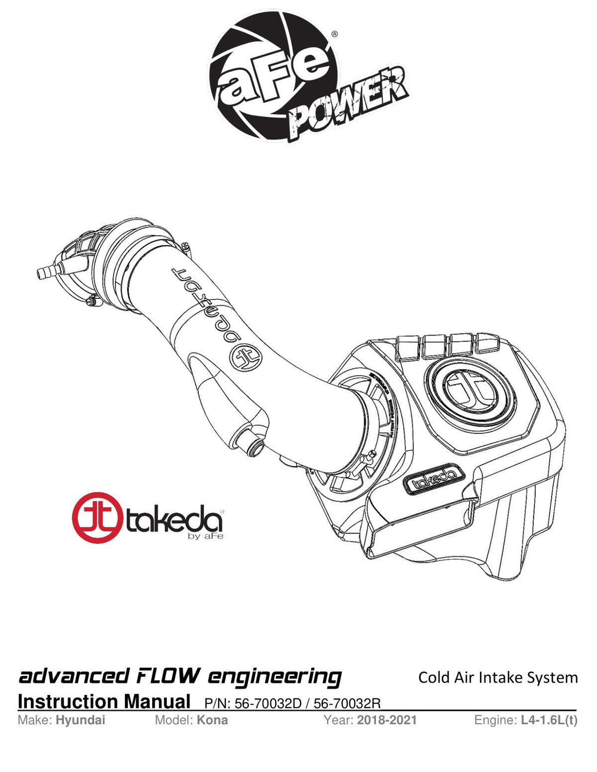 aFe 18-21 Hyundai Kona L4-1.6L (t) Takeda Momentum Cold Air Intake System w/ Pro 5R Media