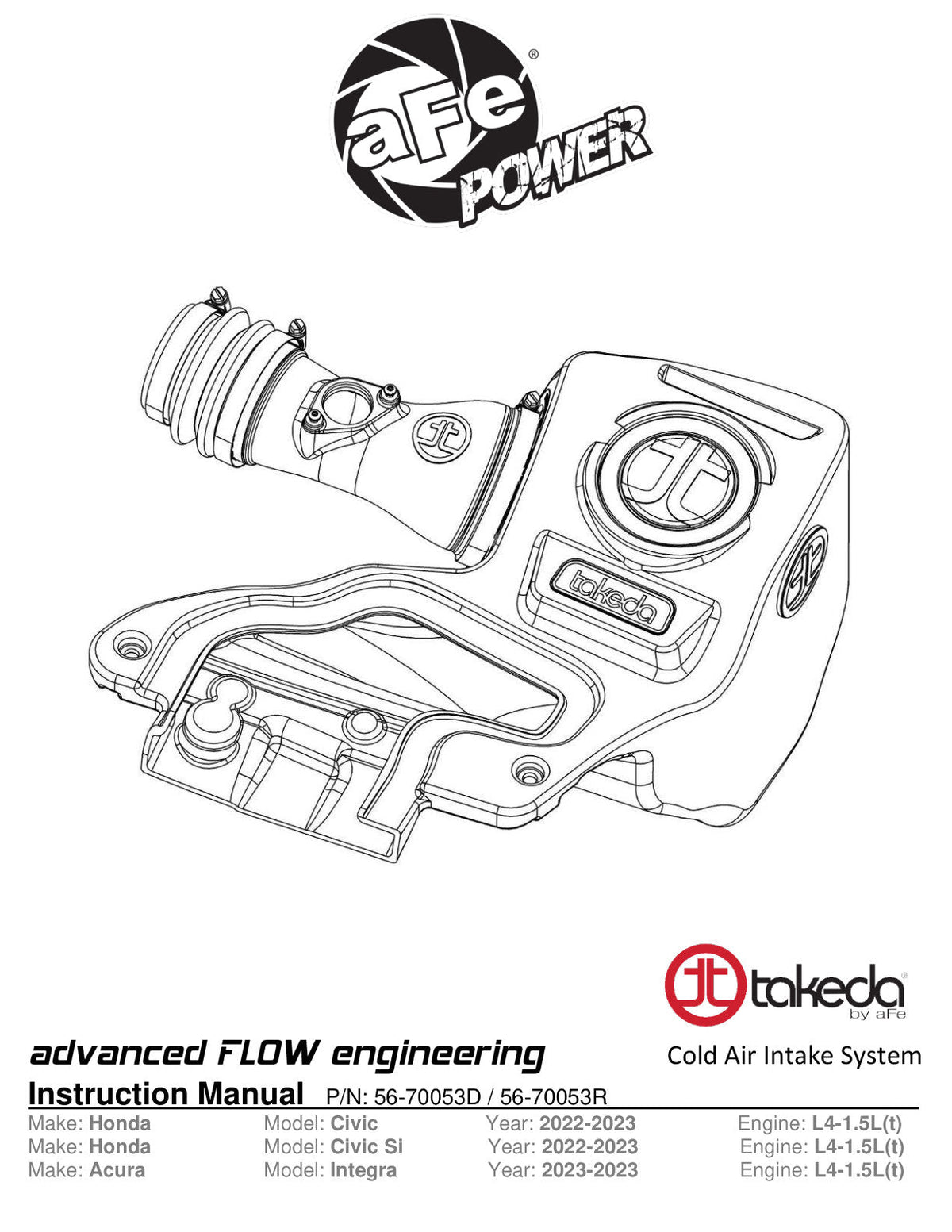 aFe 22-23 Honda Civic L4 1.5L (t) Takeda Momentum Cold Air Intake System w/ Pro DRY S Filter