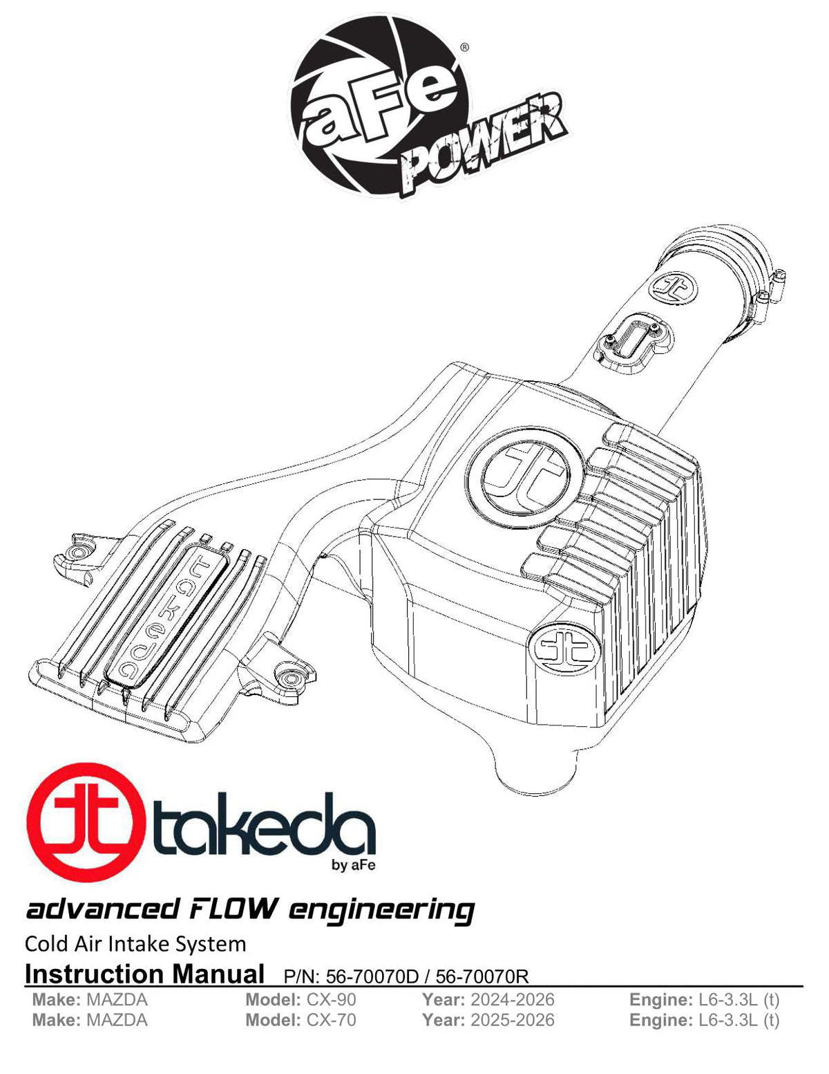 aFe Takeda Sealed Intake w/ Pro DRY S Filter Mazda CX-90 24-25 L6-3.3L (t)