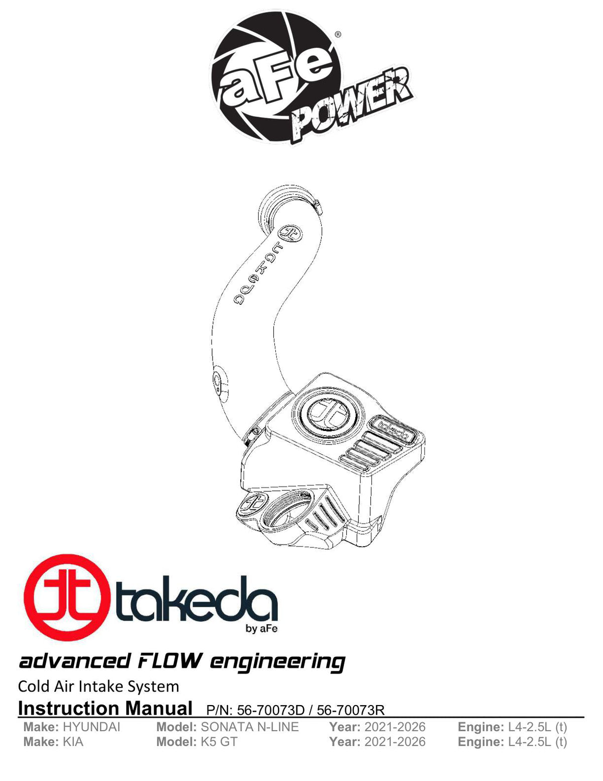 aFe Takeda Momentum Pro 5R Cold Air Intake System 21-26 Kia K5 GT L4-2.5L(t)