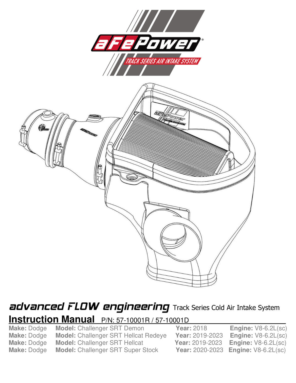 aFe Magnum Force Stage-2 Track Series Carbon Fiber AIS w/Pro Dry S Media-18 Dodge Challenger V8-6.2L