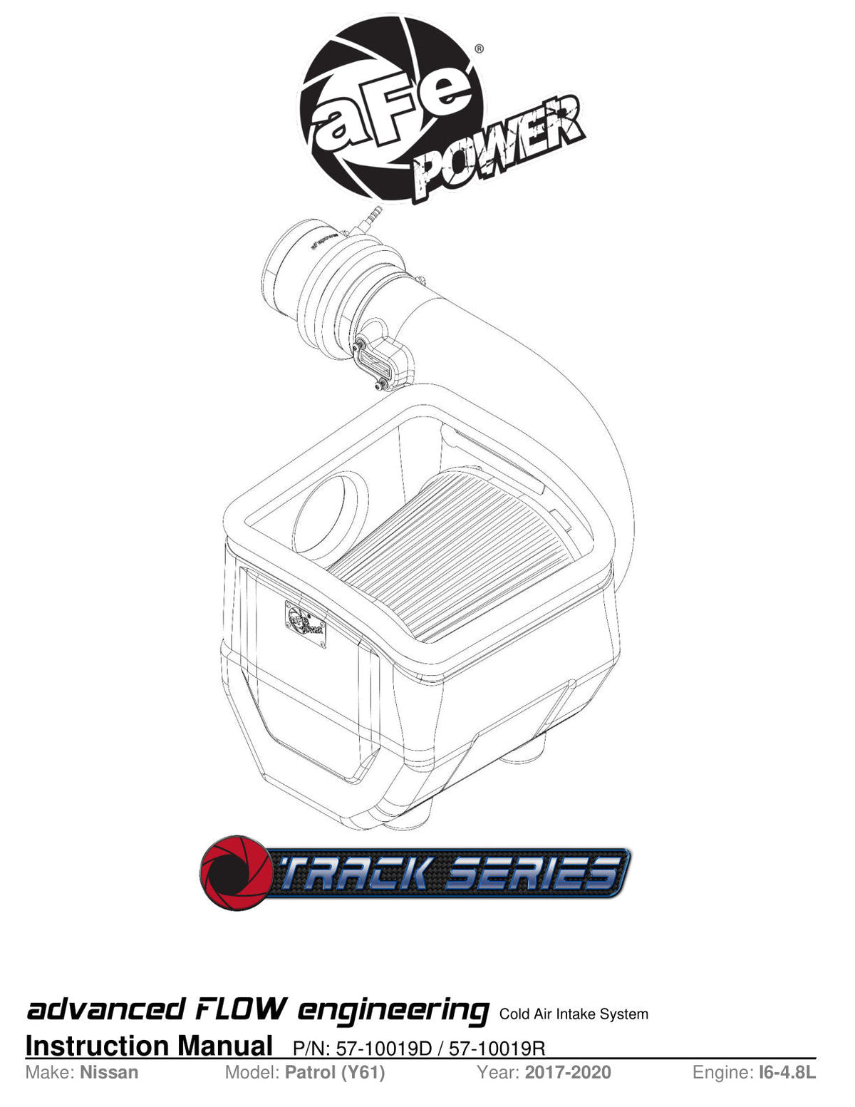 aFe 19-23 Nissan Patrol 4.8L L6 Track Series Carbon Fiber Intake System w/Pro DRY S Filter