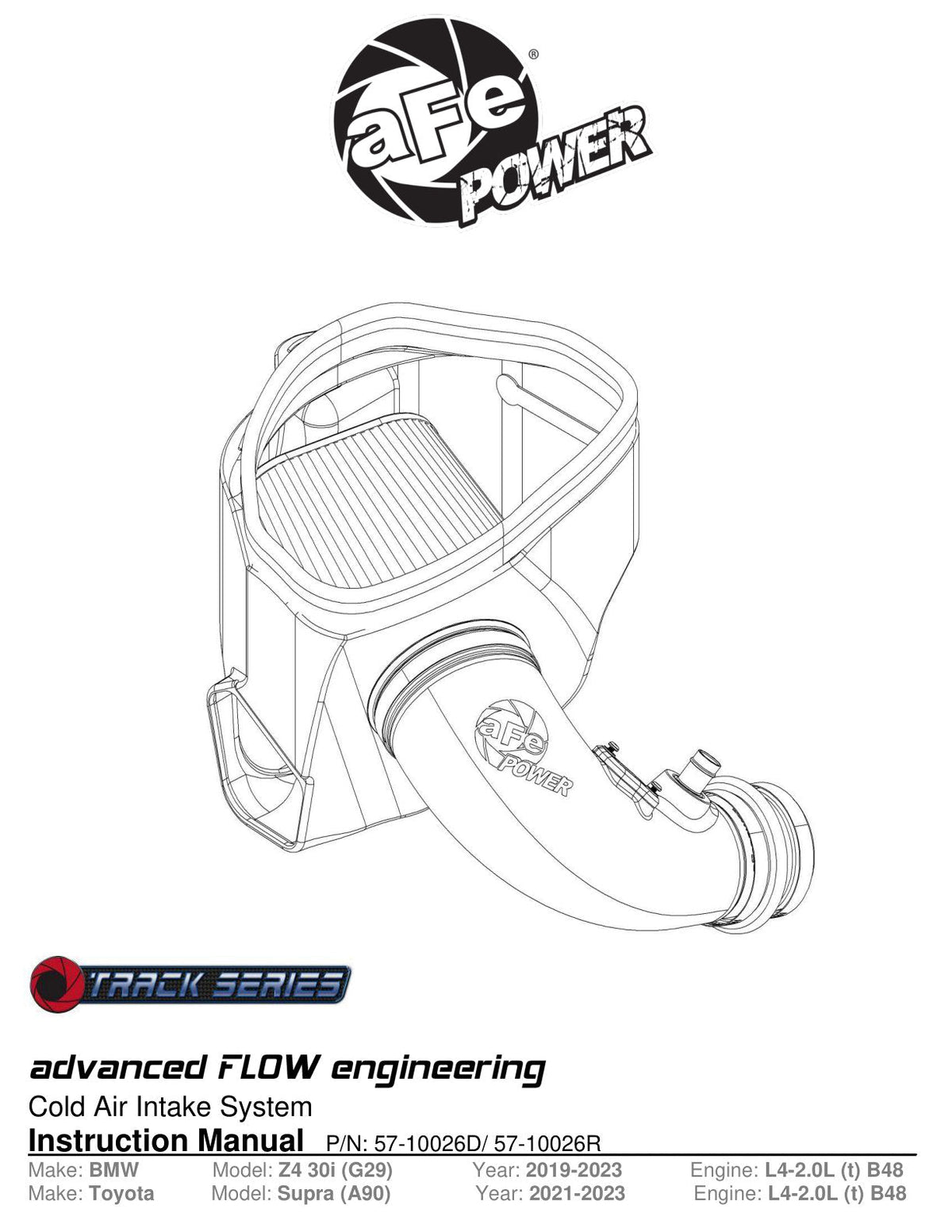 aFe Track Series Carbon Fiber Intake System | Toyota Supra (21-24) / BMW Z4 (19-24) (57-10026R)