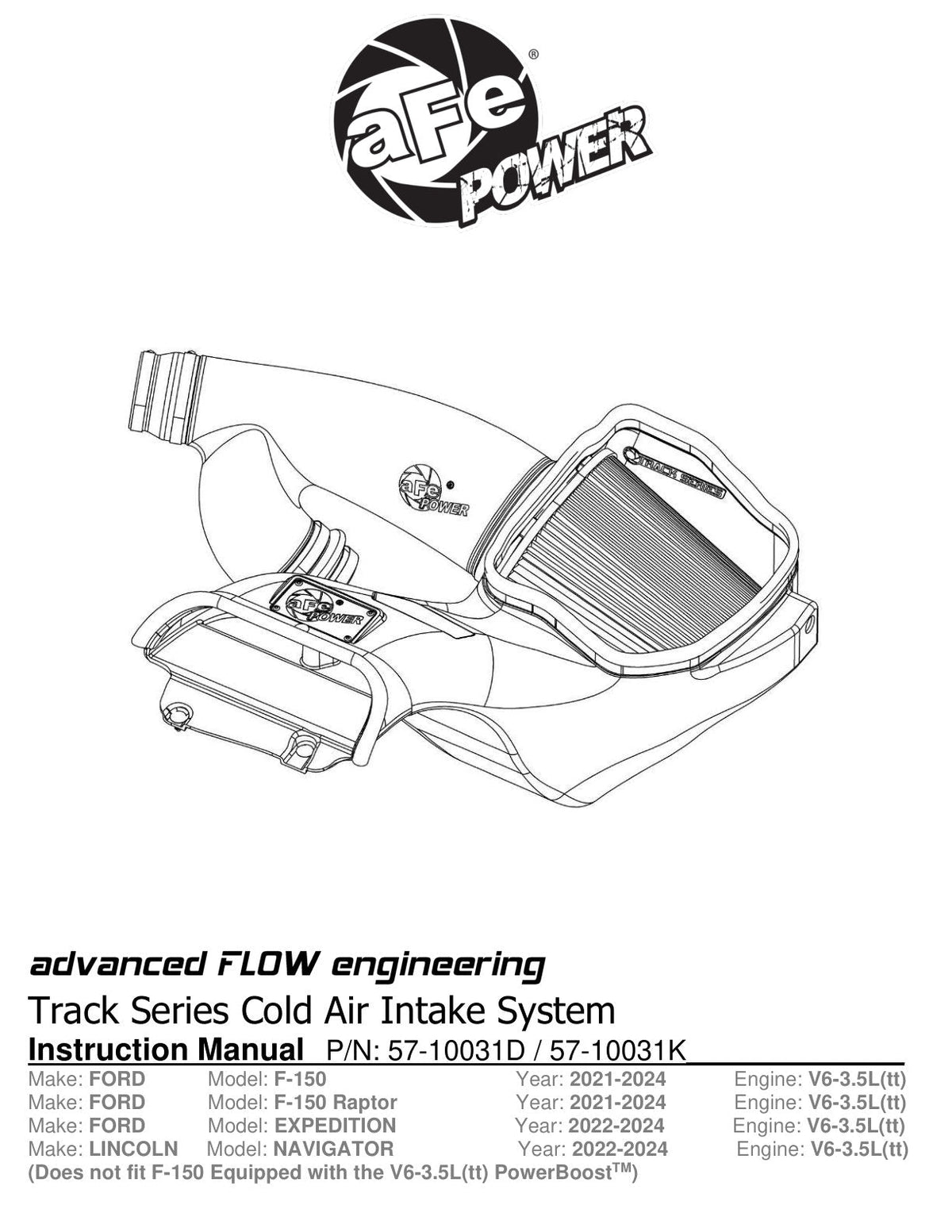 aFe 21-24 Ford F150 Raptor Track Series Carbon Fiber Cold Air Intake System w/ Pro DRY S Filter
