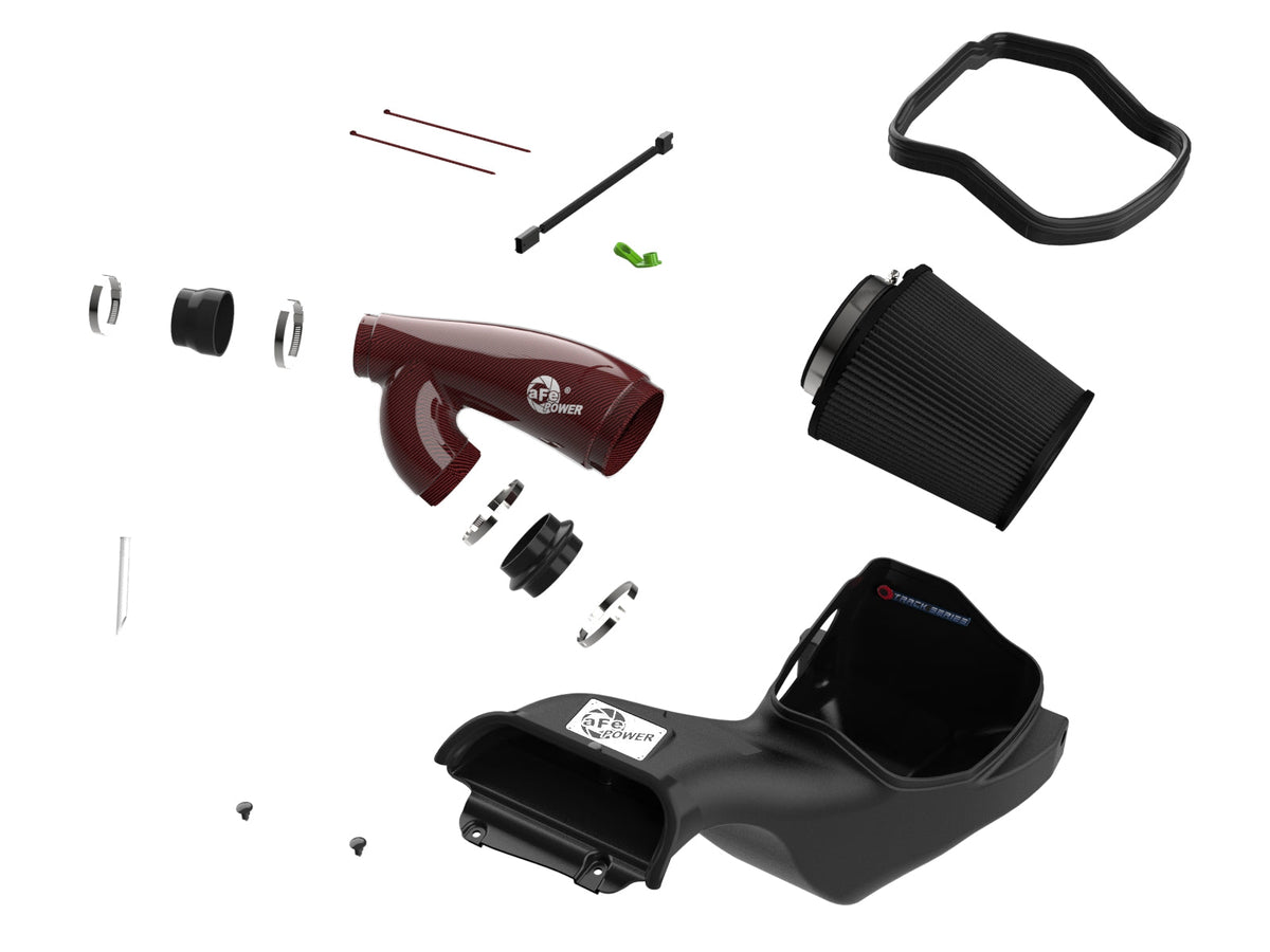 aFe 17-24 Ford F-150 Track Series Red Kevlar Carbon Fiber C/A Intake System w/Black Pro 5R Filter