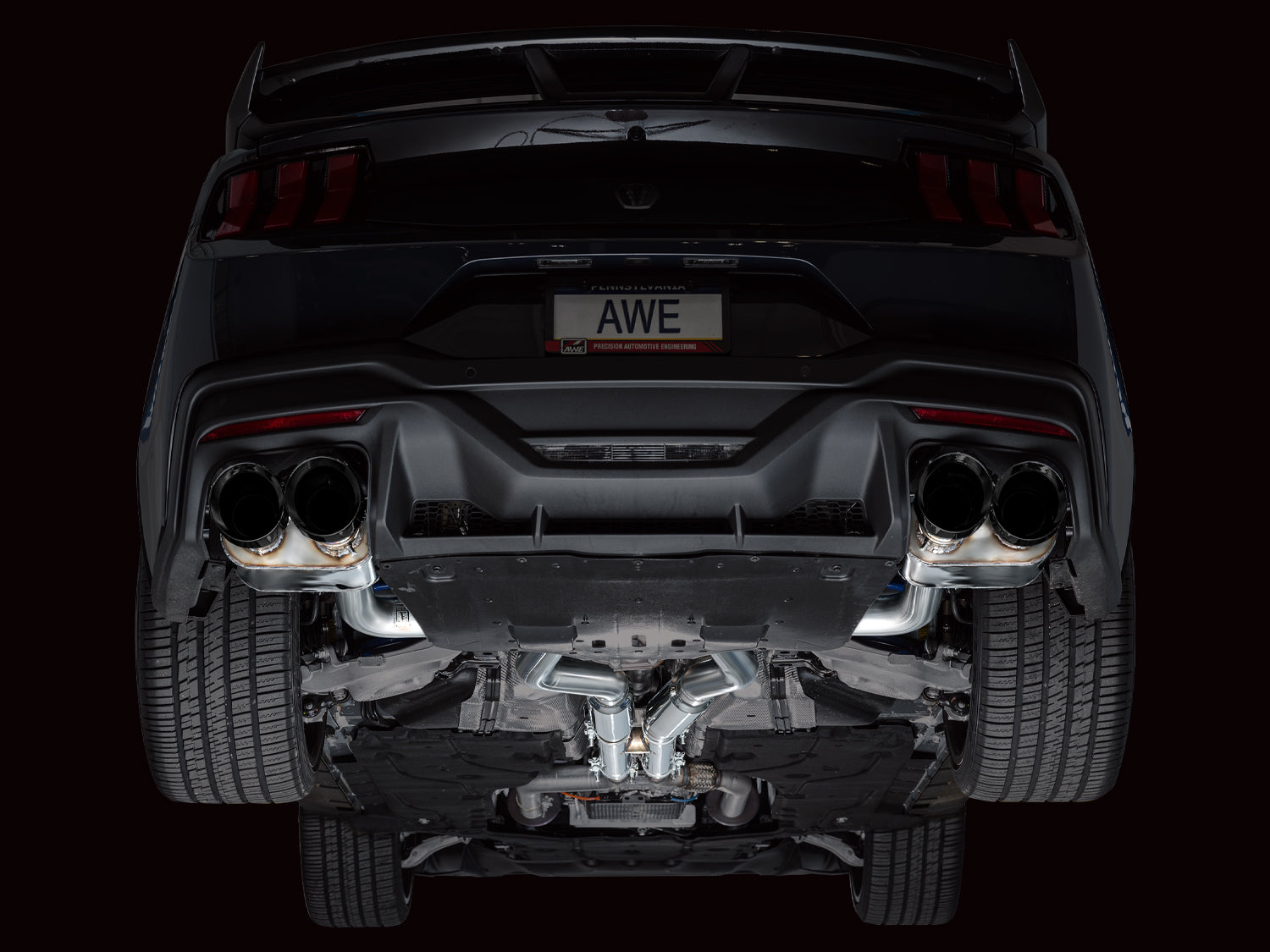 AWE 2024 Ford Mustang Dark Horse S650 RWD SwitchPath Catback Exhaust w/ Quad Diamond Black Tips