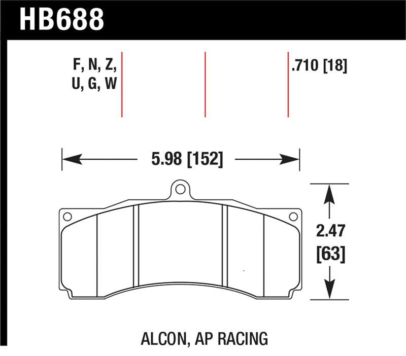 Hawk AP Racing/Alcon Performance Ceramic Racing Front Brake Pads w/0.710in Thickness