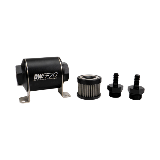 DeatschWerks Stainless Steel 5/16in 10 Micron Universal Inline Fuel Filter Housing Kit (70mm)
