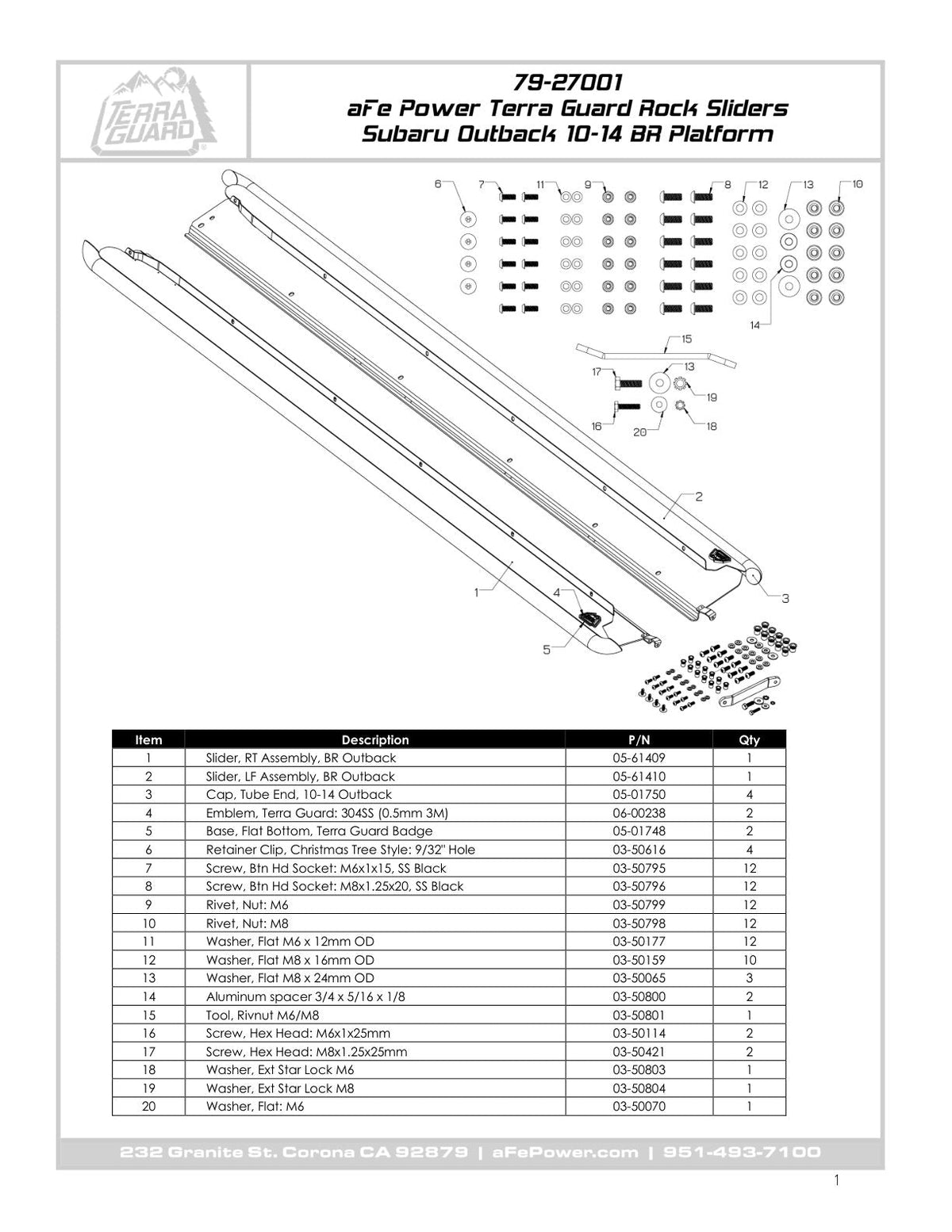 aFe POWER 10-14 Subaru Outback H4 2.5L / H6 3.6L Terra Guard Trail Slider Step - Black