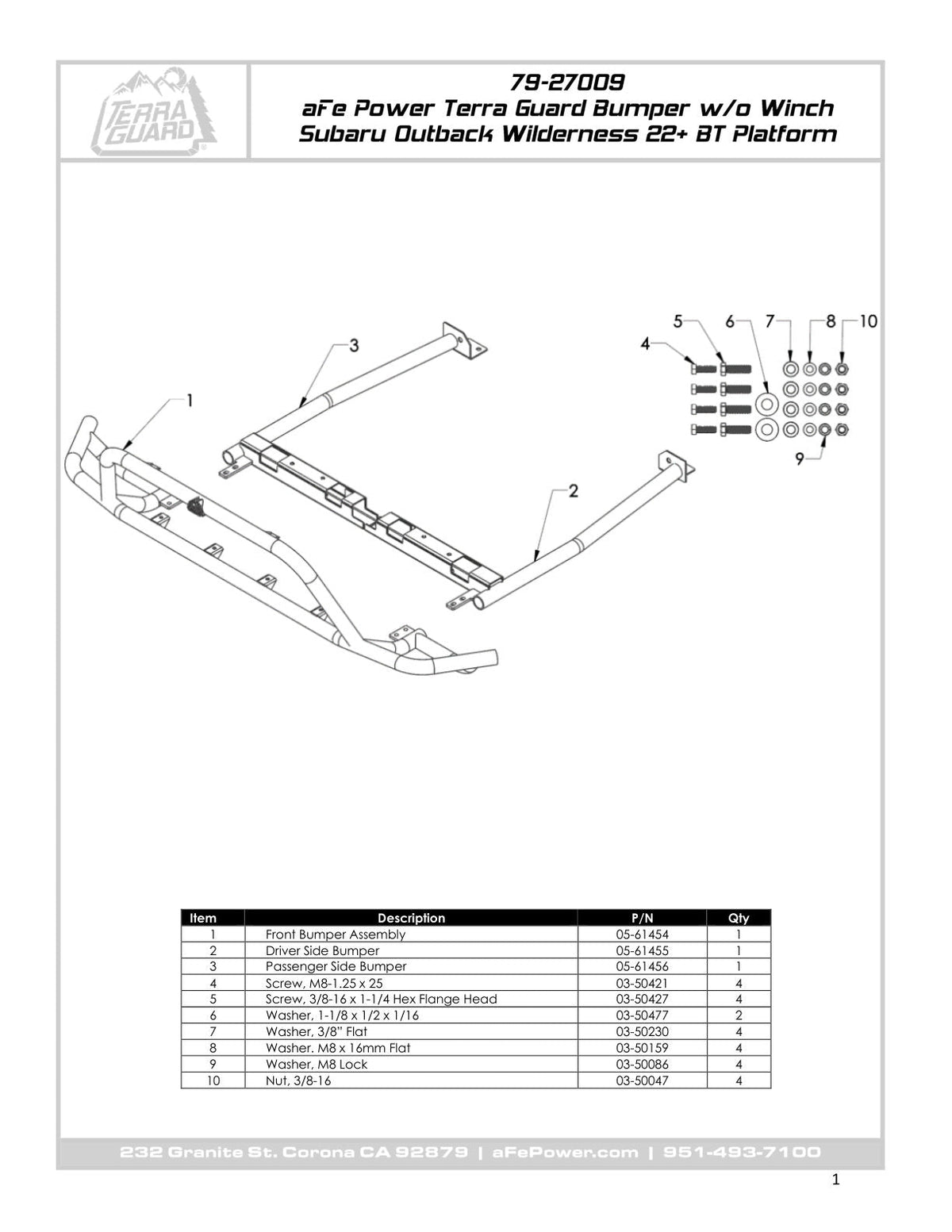 aFe POWER 20-23 Subaru Outback H4 2.4L (t) / H4 2.5L Terra Guard Front Bumper w/ Winch Mount - Black