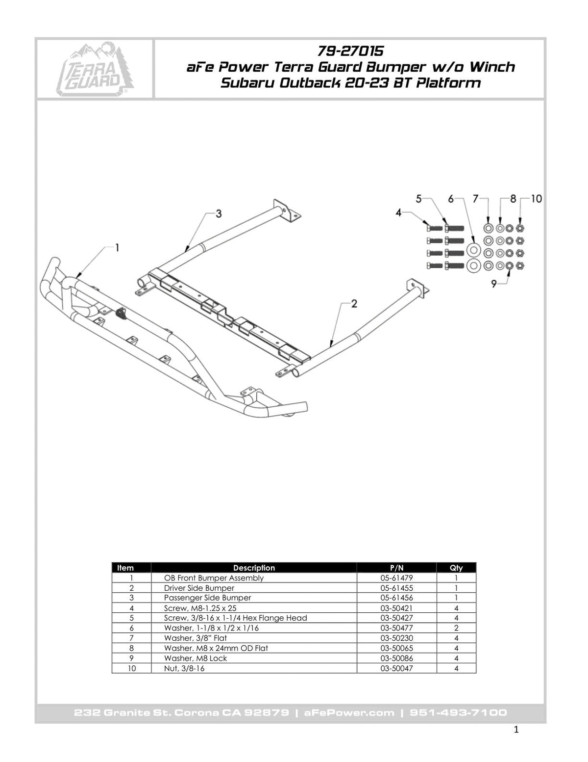 aFe 20-22 Subaru Outback Terra Guard Bumper