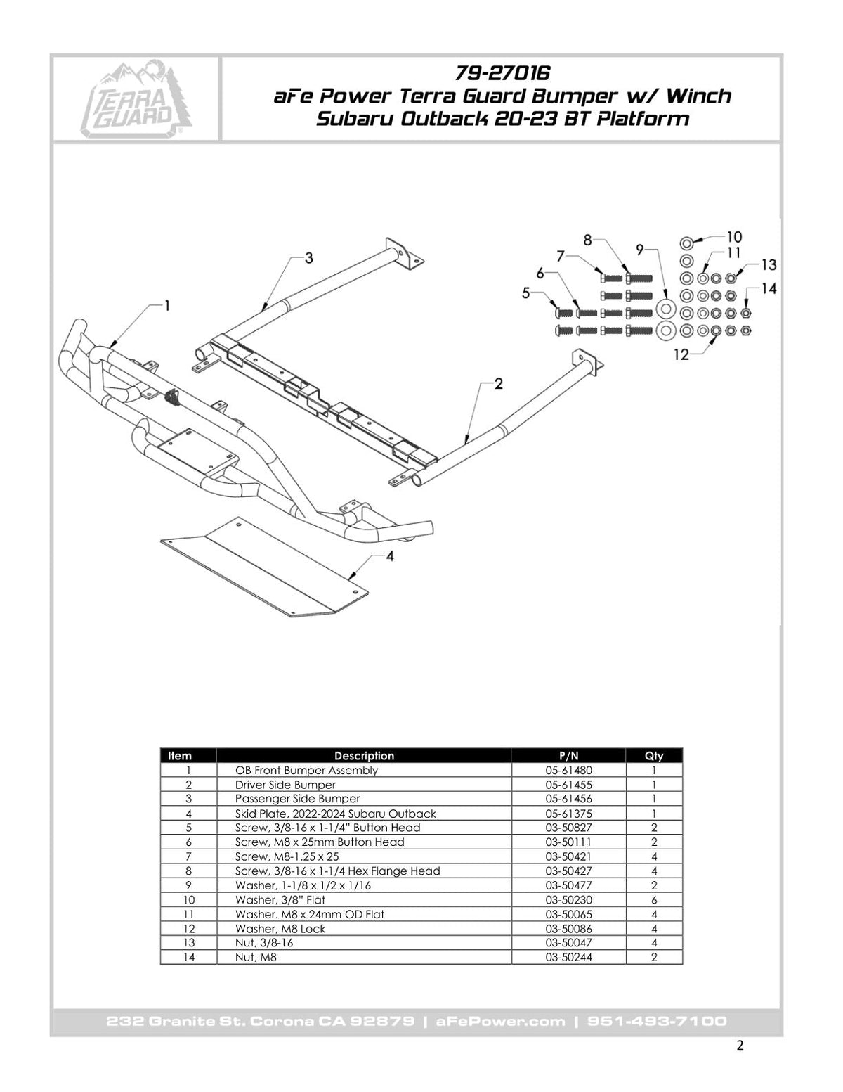 aFe 20-22 Subaru Outback Terra Guard Bumper