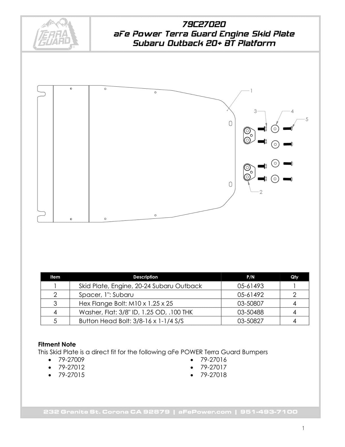 aFe Terra Guard Engine Skid Plate (Fits 79-27009 & 79-27012)