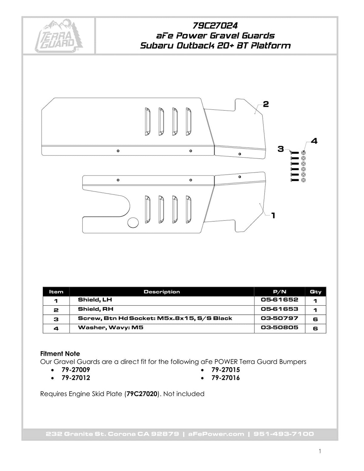 aFe POWER 22-25 Subaru Outback Gravel Guards