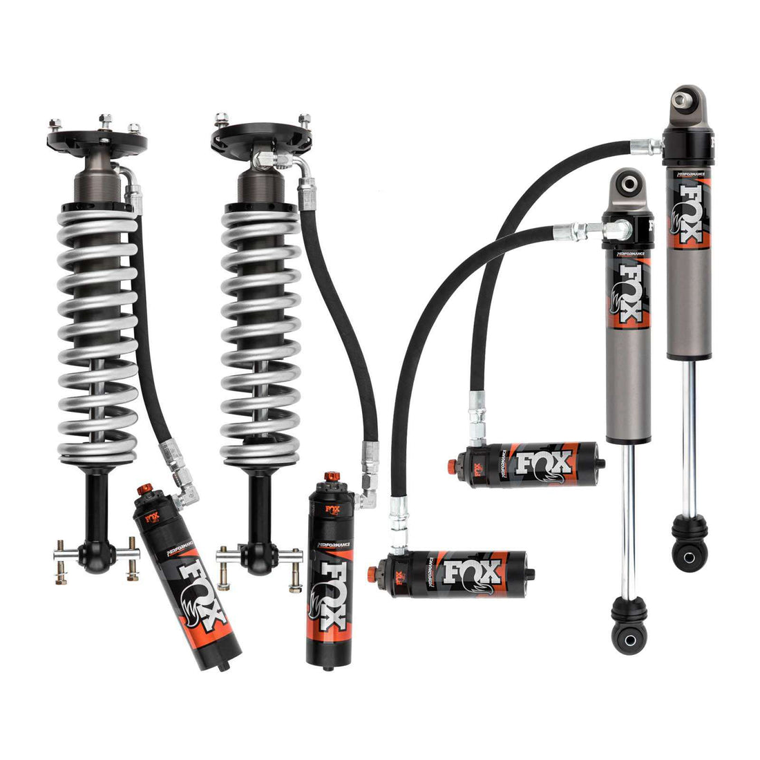 FOX 2.5 Perf Elite Adj. Coilover w/ Reservoir + Rear Shocks Set w/3.5" lift - 2019-2024 GMC Sierra 1500 4WD RWD