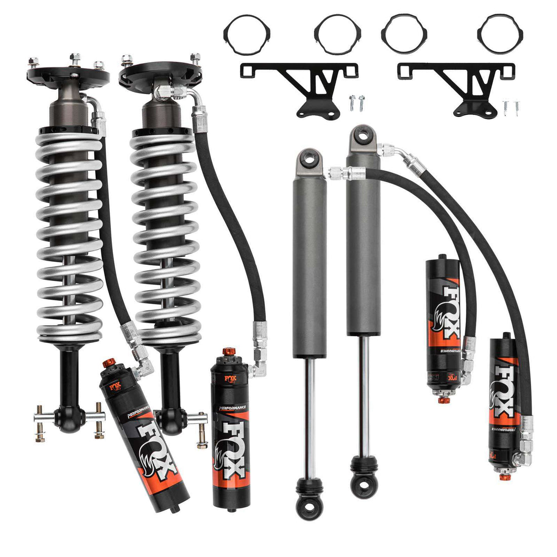 FOX 2.5 Perf Elite Adj. Coilover w/ Reservoir + Rear Shocks Set w/3.5" lift - 2019-2024 GMC Sierra 1500 4WD RWD