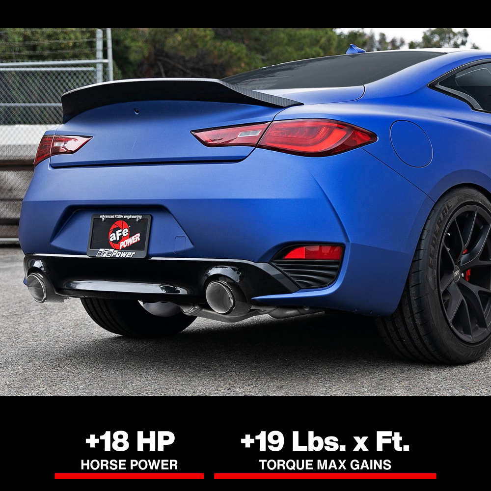 aFe POWER Takeda 2.5in 304 SS CB Exhaust w/ Carbon Fiber Tips 17-19 Infiniti Q60 V6-3.0L (tt)