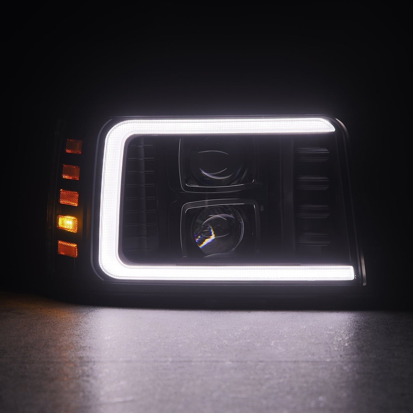 AlphaRex 92-96 Ford F-Series/Bronco LUXX-Series Proj Headlights Blk w/Actv Light SeqSig & SBDRL