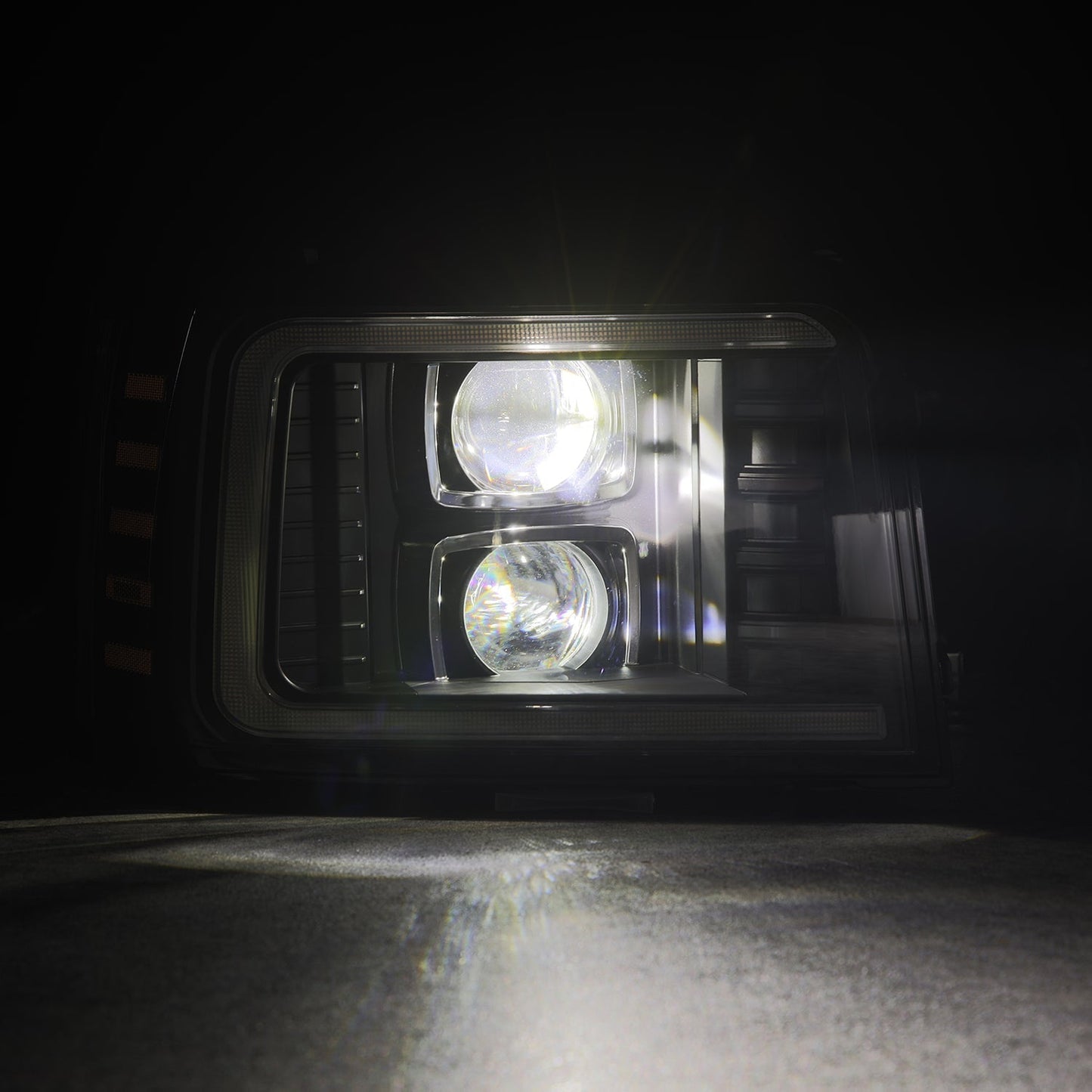 AlphaRex 92-96 Ford F-Series/Bronco LUXX-Series Proj Headlights Blk w/Actv Light SeqSig & SBDRL