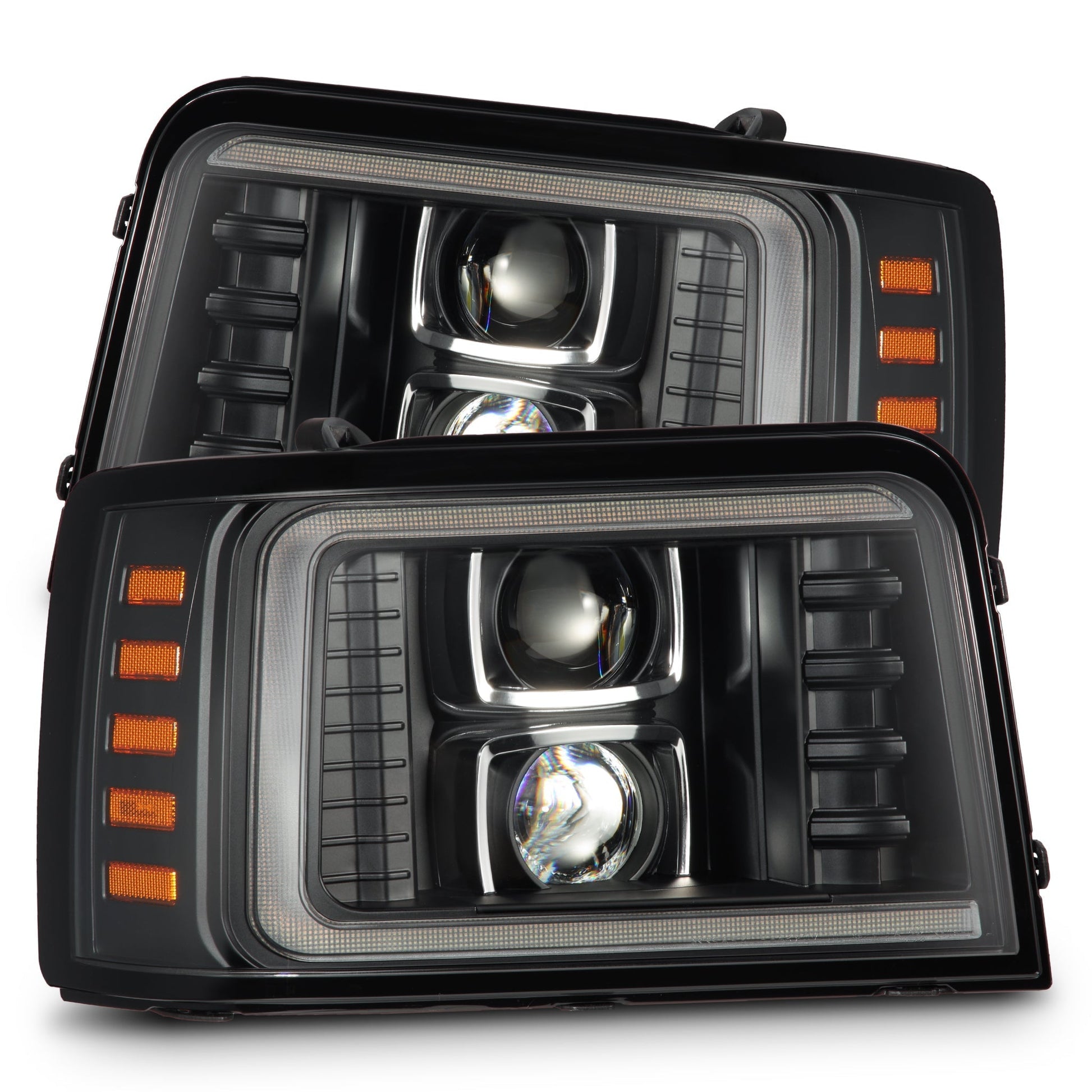 AlphaRex 92-96 Ford F-Series/Bronco LUXX-Series Proj Headlights Blk w/Actv Light SeqSig & SBDRL