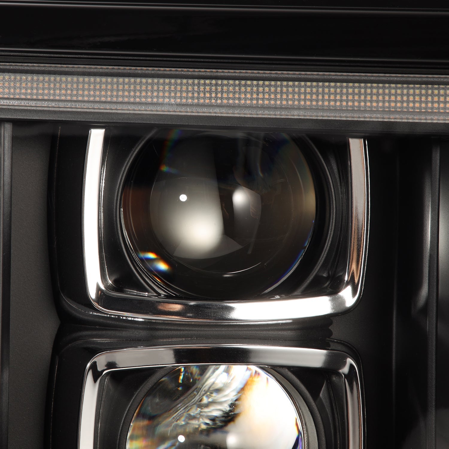 AlphaRex 92-96 Ford F-Series/Bronco LUXX-Series Proj Headlights Blk w/Actv Light SeqSig & SBDRL