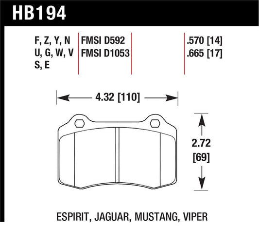Hawk 92-00 Dodge Viper / 00 Mustang Cobra SVT  HPS Street Front Brake Pads