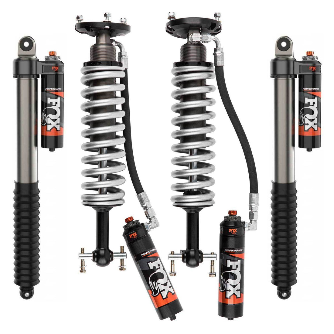 Fox 2.5 Performance Elite Adjustable Coilover w/ Reservoir + Rear Shocks Set w/2" lift - 2021-2026 Ford F-150 4WD