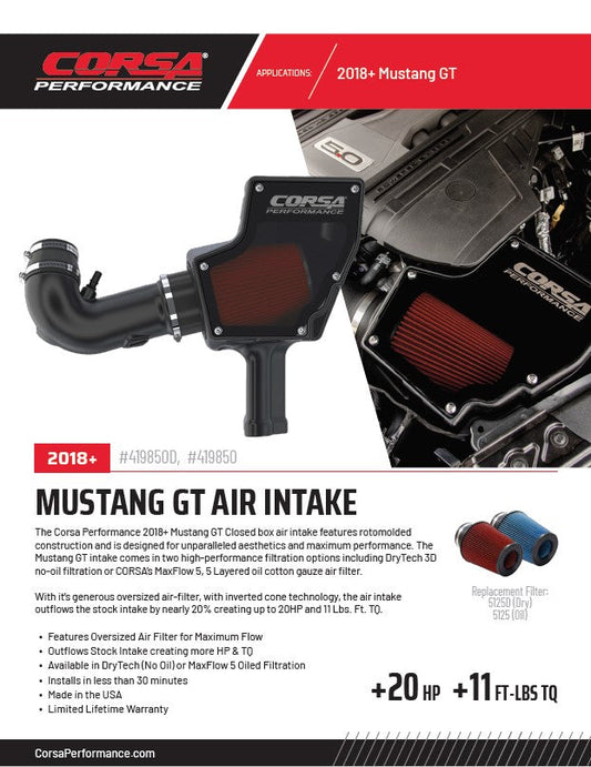 Corsa 2018-2023 Ford Mustang GT 5.0L V8 Carbon Fiber Air Intake w/ DryTech Filter