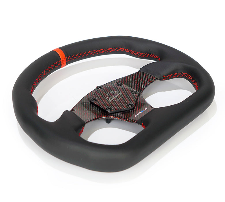 NRG FLAT BOTTOM CARBON FIBER CENTER LEATHER STEERING WHEEL
