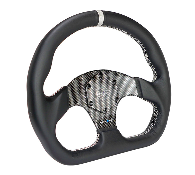 NRG FLAT BOTTOM CARBON FIBER CENTER LEATHER STEERING WHEEL