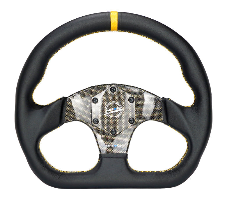 NRG FLAT BOTTOM CARBON FIBER CENTER LEATHER STEERING WHEEL