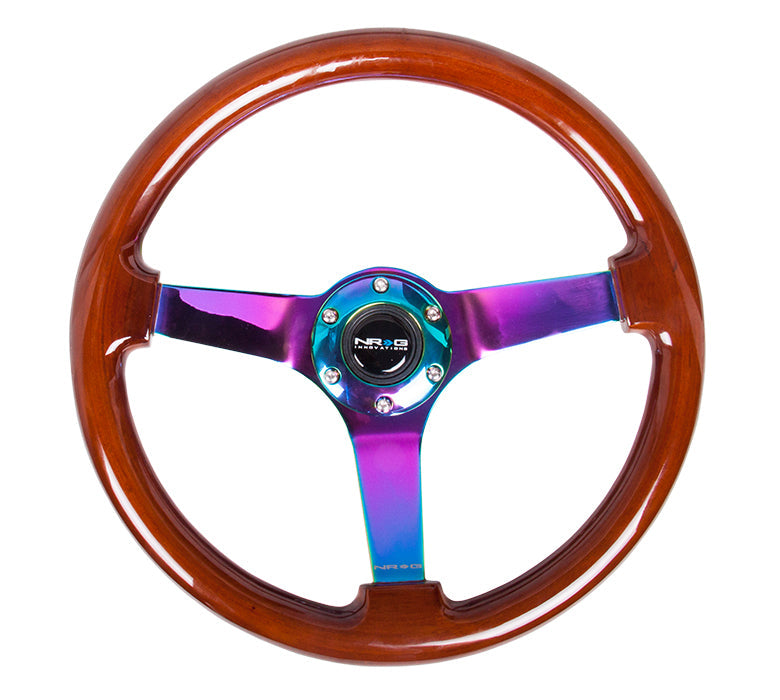NRG Reinforced Steering Wheel (350mm / 3in. Deep) Classic Blk Sparkle w/4mm Neochrome 3-Spoke Center
