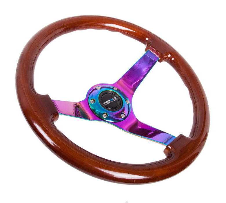 NRG Reinforced Steering Wheel (350mm / 3in. Deep) Classic Blk Sparkle w/4mm Neochrome 3-Spoke Center