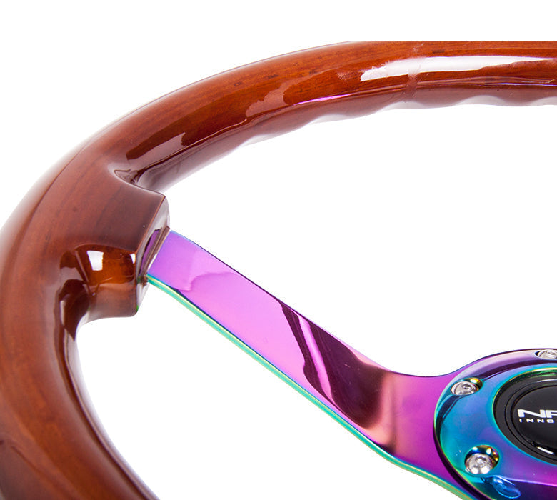 NRG Reinforced Steering Wheel (350mm / 3in. Deep) Classic Blk Sparkle w/4mm Neochrome 3-Spoke Center