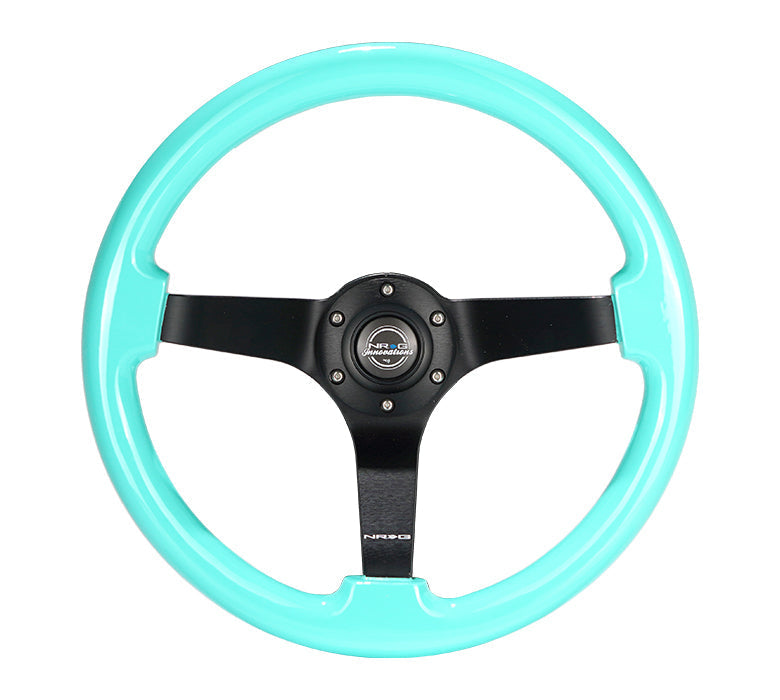 NRG Reinforced Steering Wheel (350mm / 3in. Deep) Classic Blk Sparkle w/4mm Neochrome 3-Spoke Center