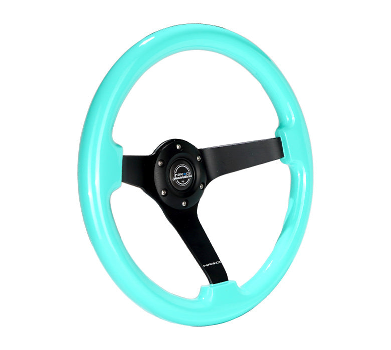 NRG Reinforced Steering Wheel (350mm / 3in. Deep) Classic Blk Sparkle w/4mm Neochrome 3-Spoke Center