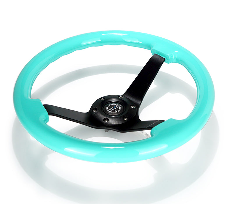 NRG Reinforced Steering Wheel (350mm / 3in. Deep) Classic Blk Sparkle w/4mm Neochrome 3-Spoke Center
