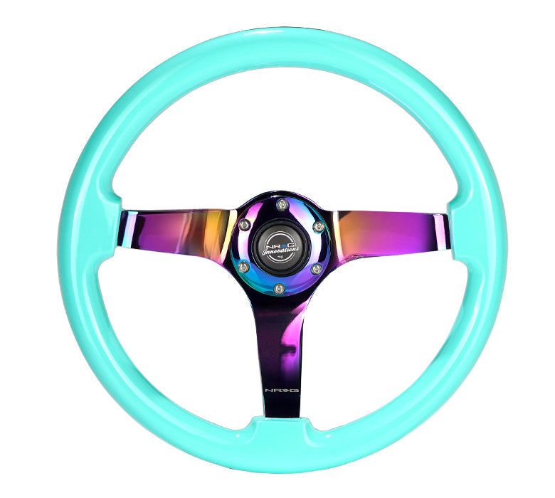 NRG Reinforced Steering Wheel (350mm / 3in. Deep) Classic Blk Sparkle w/4mm Neochrome 3-Spoke Center