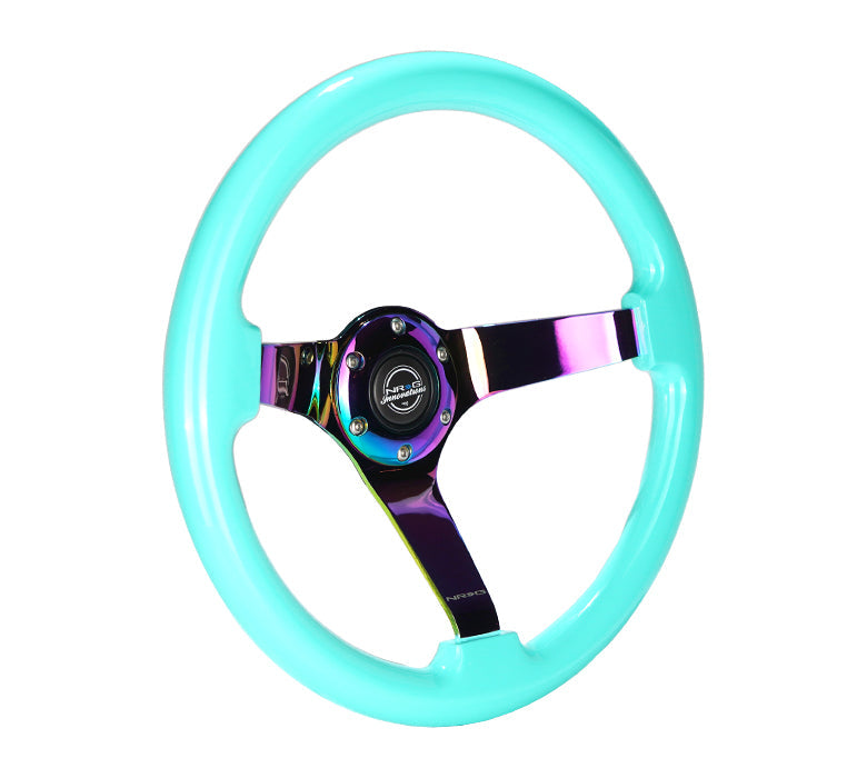 NRG Reinforced Steering Wheel (350mm / 3in. Deep) Classic Blk Sparkle w/4mm Neochrome 3-Spoke Center