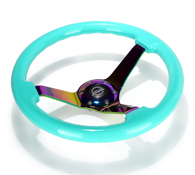 NRG Reinforced Steering Wheel (350mm / 3in. Deep) Classic Blk Sparkle w/4mm Neochrome 3-Spoke Center
