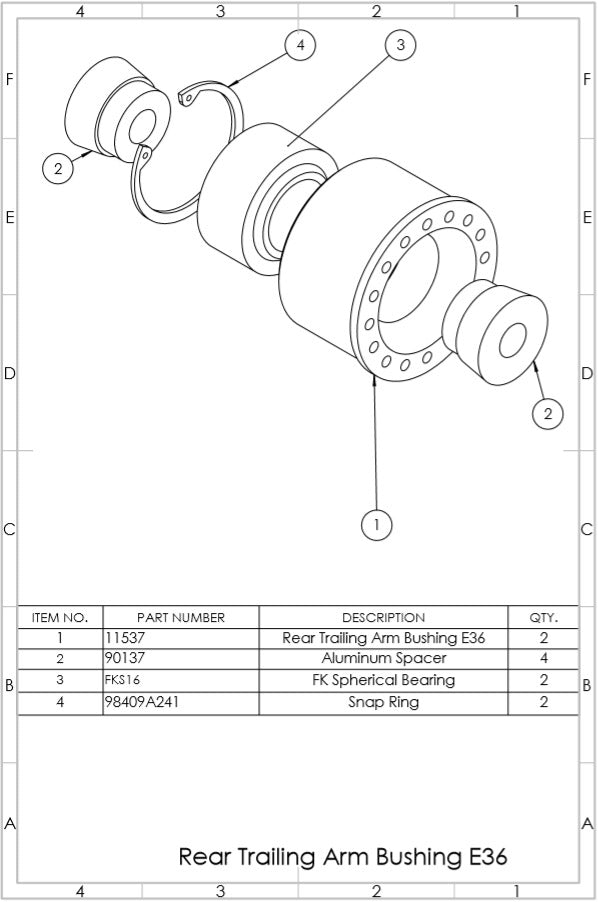 SPL Parts Rear Spherical Trailing Arm Bushing Set (RTAB) - 1994-1999 BMW M3 (E36)