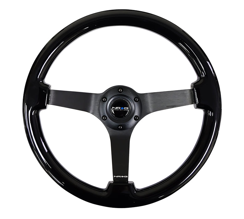 NRG Reinforced Steering Wheel (350mm / 3in. Deep) Classic Blk Sparkle w/4mm Neochrome 3-Spoke Center