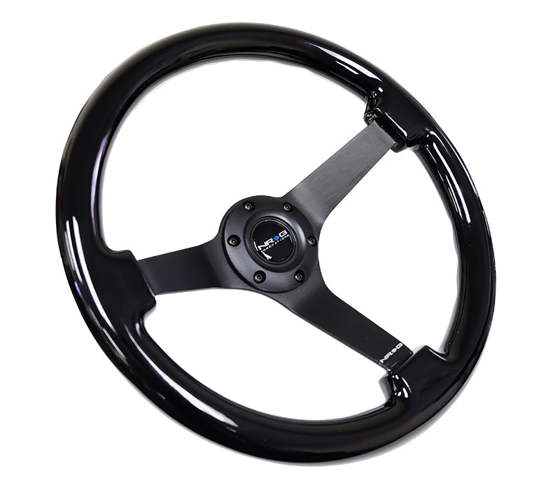 NRG Reinforced Steering Wheel (350mm / 3in. Deep) Classic Blk Sparkle w/4mm Neochrome 3-Spoke Center